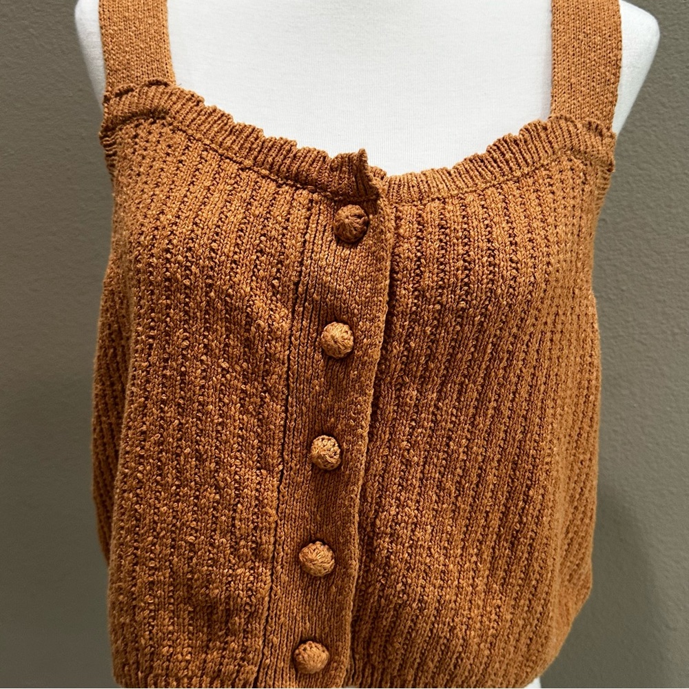 Weekend Nordstrom Brown Knit Cropped Tank Top Women’s Blouse NWT Crochet Sweater - Picture 3 of 9